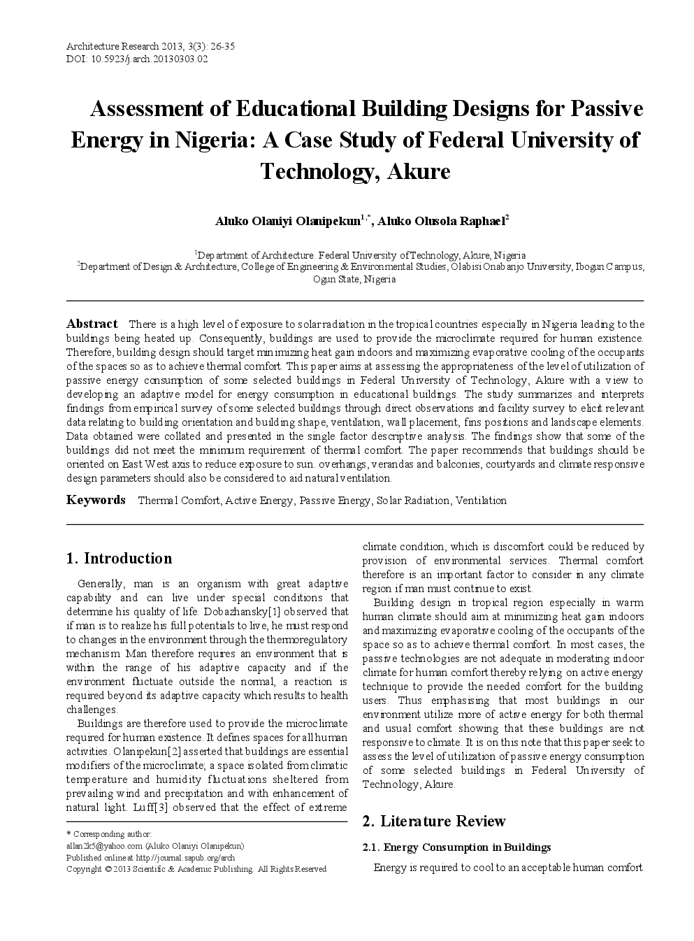 Assessment Of Educational Building Designs For Passive Energy In Nigeria A Case Study Of Federal University Of Technology, Akure - Page 2