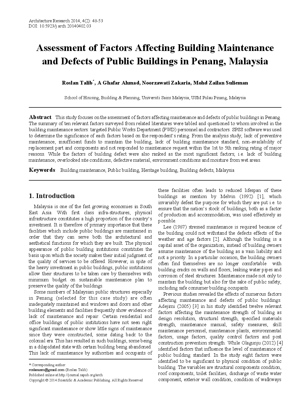 Assessment Of Factors Affecting Building Maintenance And Defects Of Public Buildings In Penang, Malaysia - Page 2