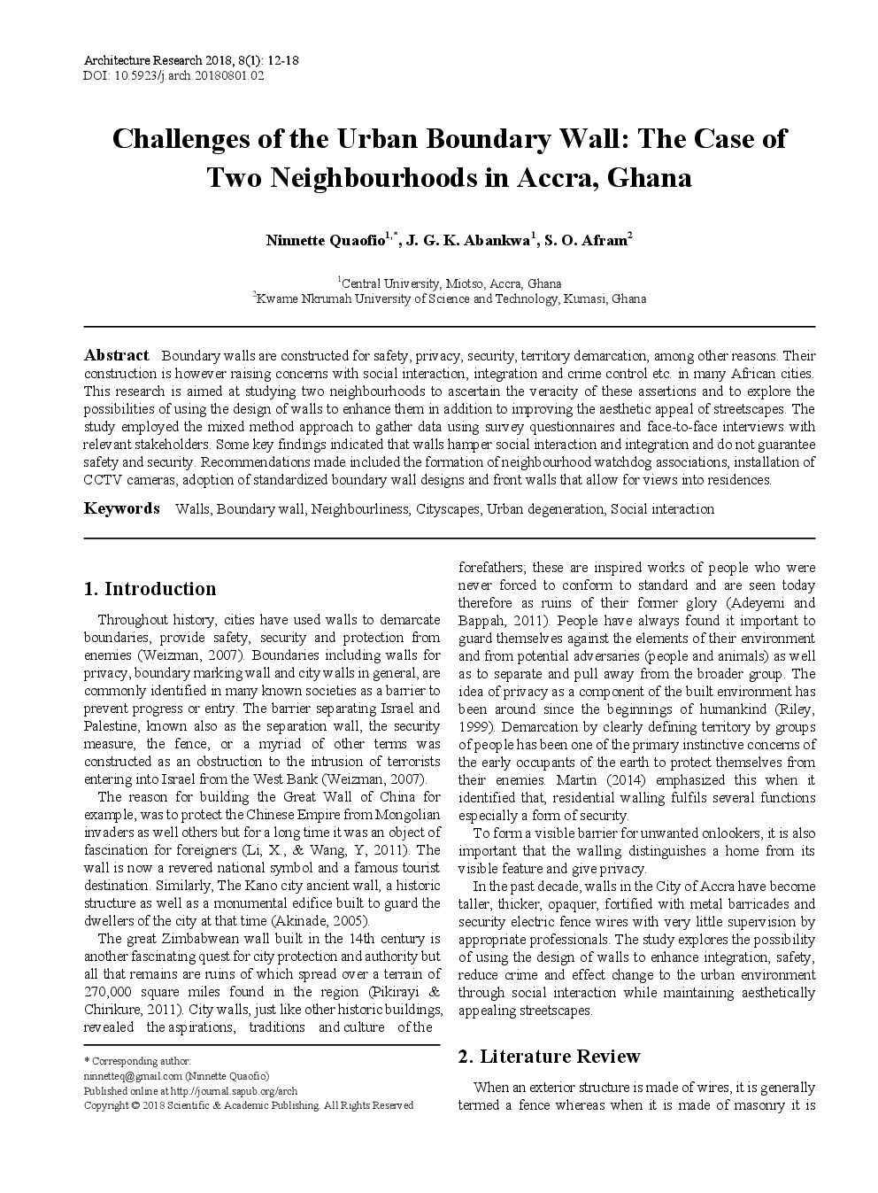 Challenges Of The Urban Boundary Wall The Case Of Two Neighbourhoods In Accra, Ghana - Page 2