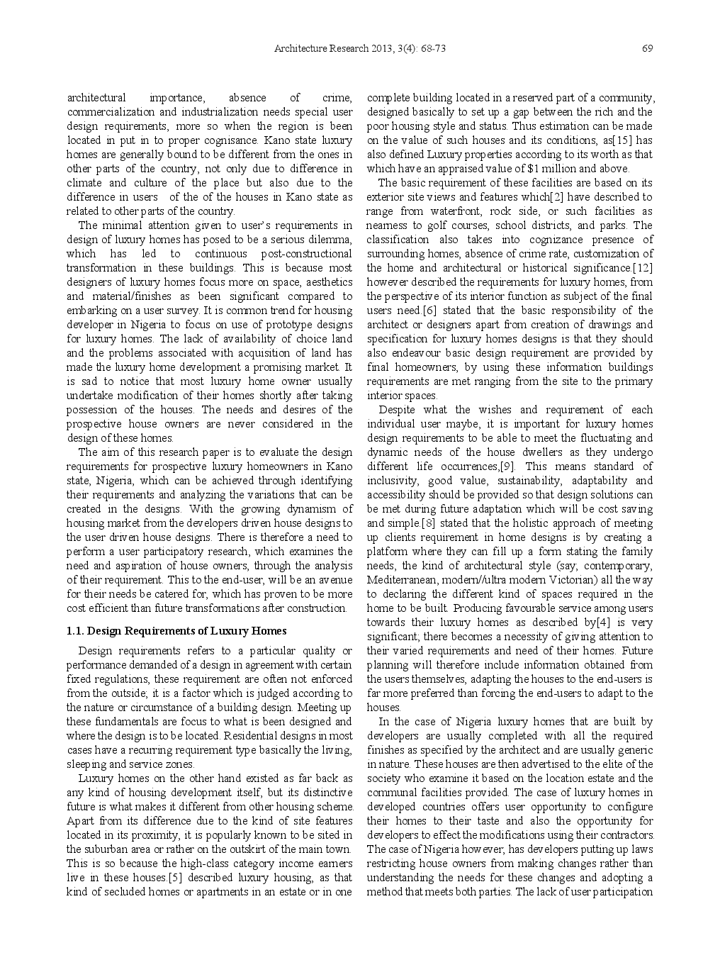 Evaluation Of Design Requirements For Prospective Luxury Homeowners In Kano State, Nigeria - Page 3