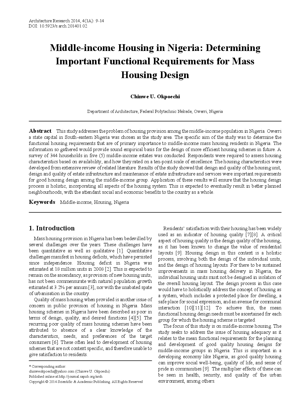 Middle-Income Housing In Nigeria Determining Important Functional Requirements For Mass Housing Design - Page 2