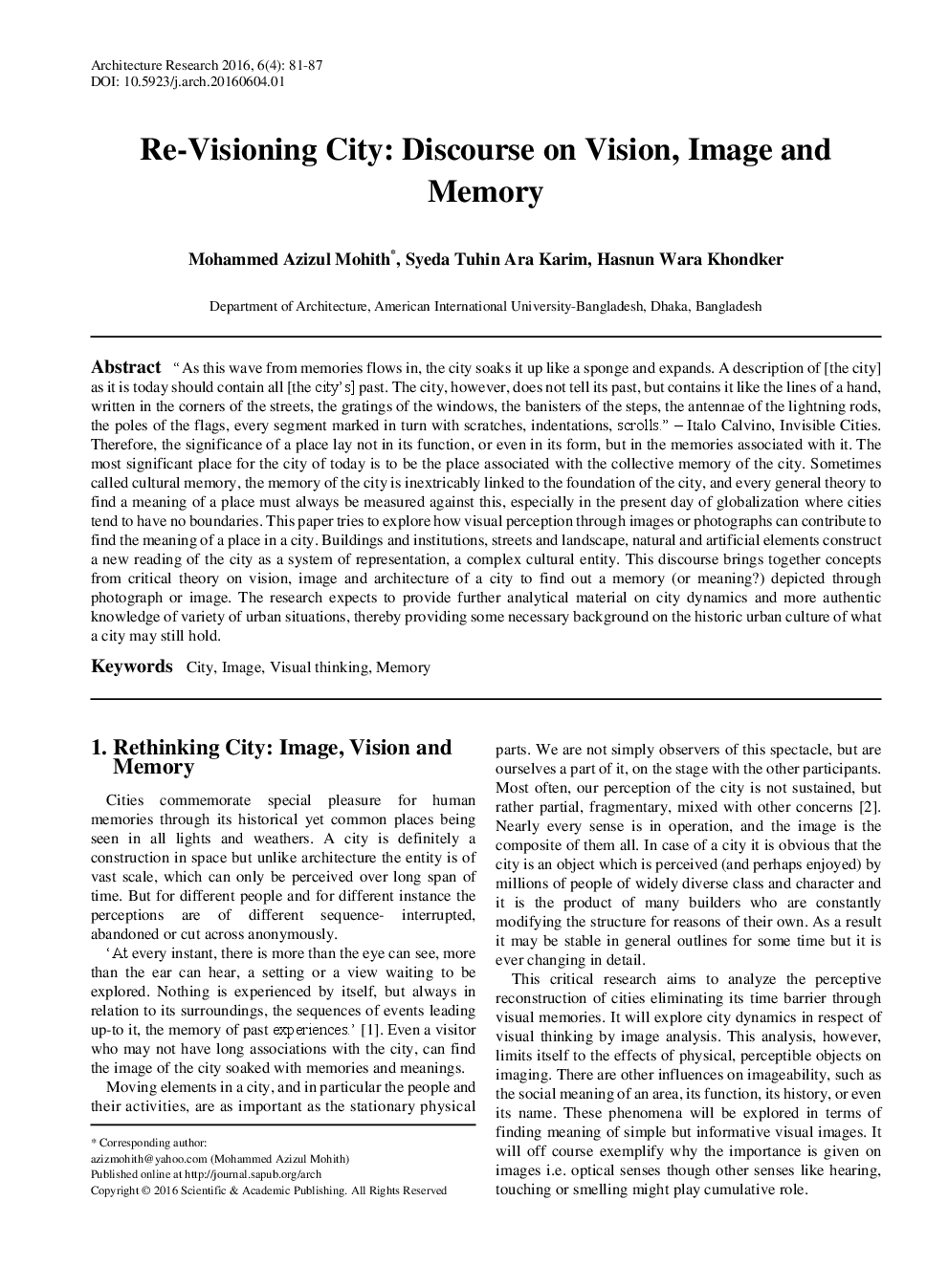 Re-Visioning City Discourse On Vision, Image And Memory - Page 2