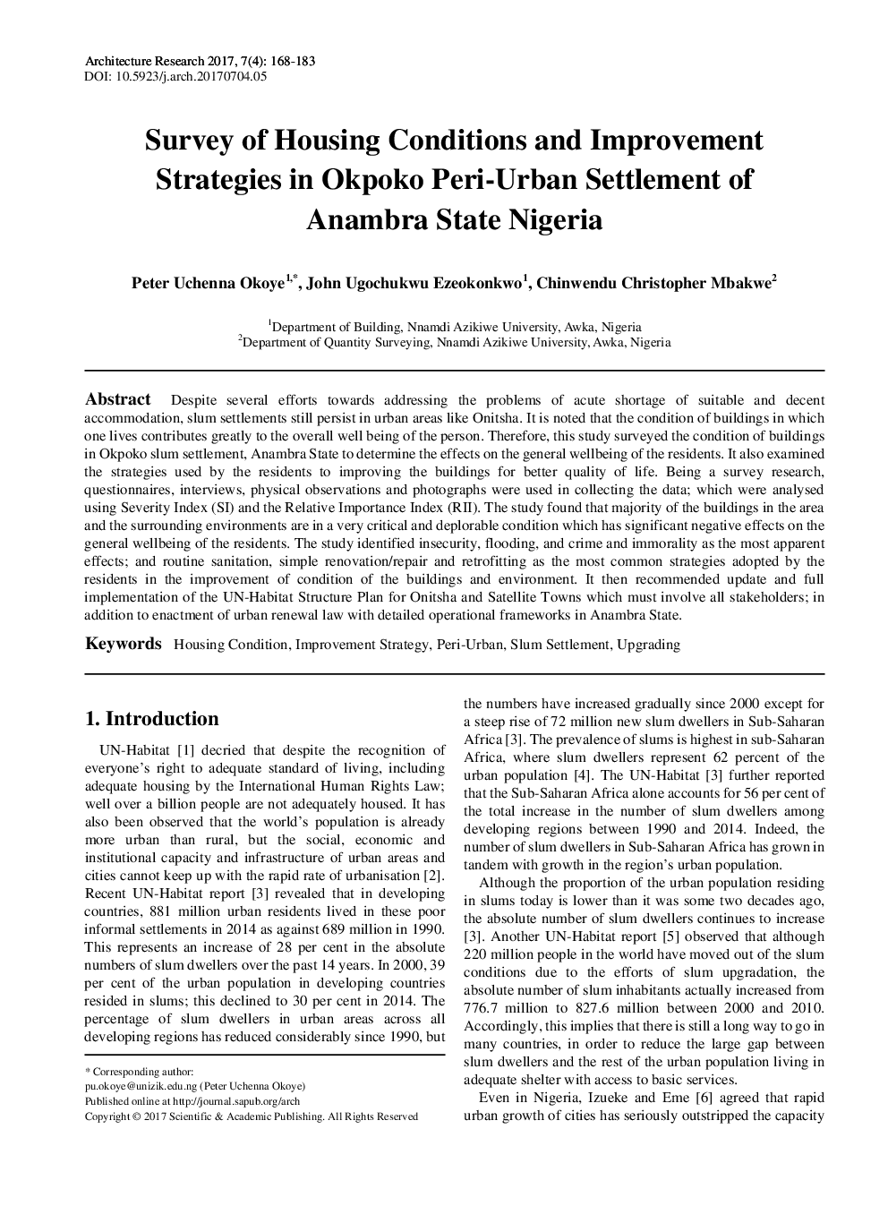 Survey Of Housing Conditions And Improvement Strategies In Okpoko Peri-Urban Settlement Of Anambra State Nigeria - Page 2