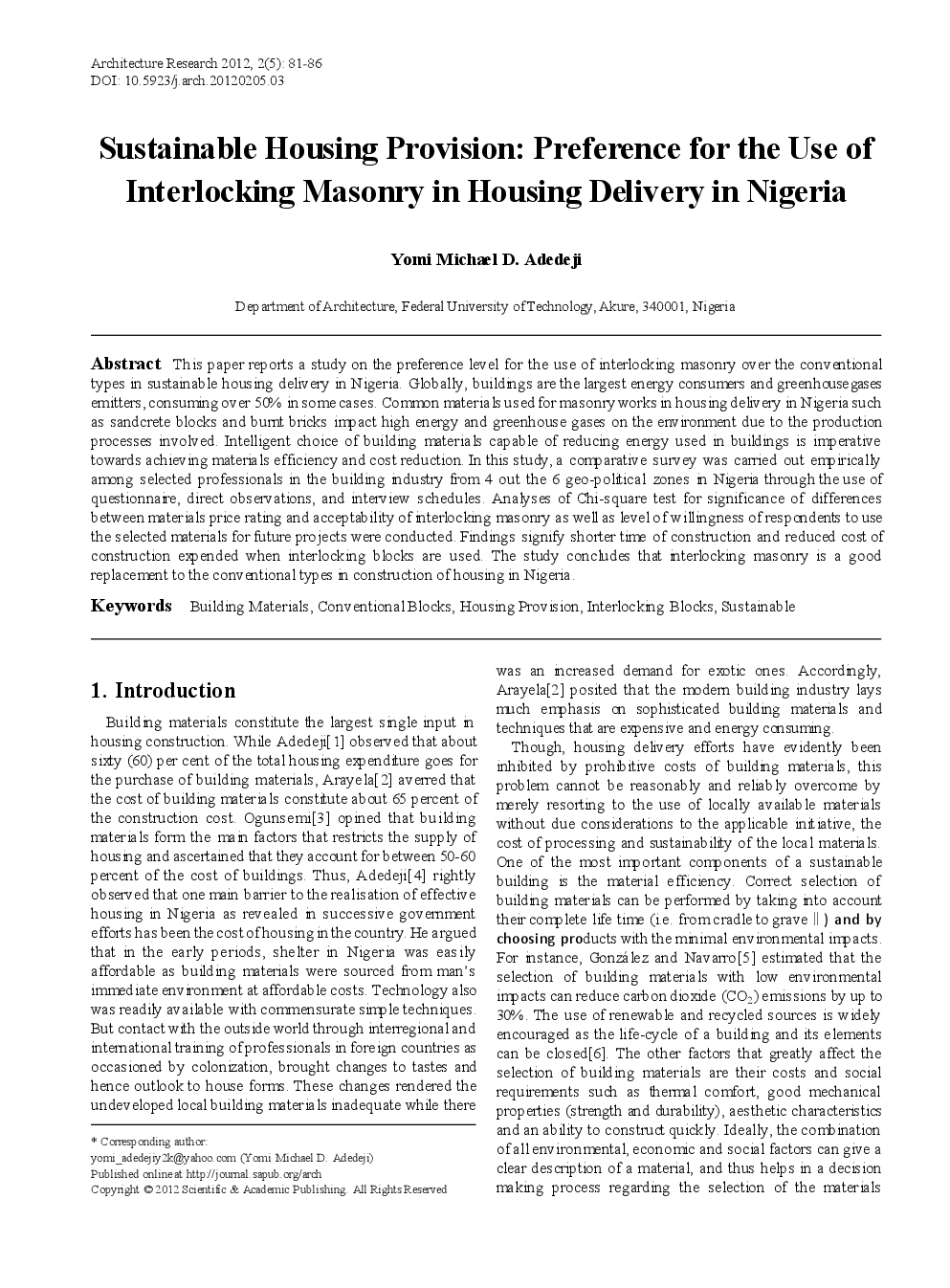 Sustainable Housing Provision Preference For The Use Of Interlocking Masonry In Housing Delivery In Nigeria - Page 2