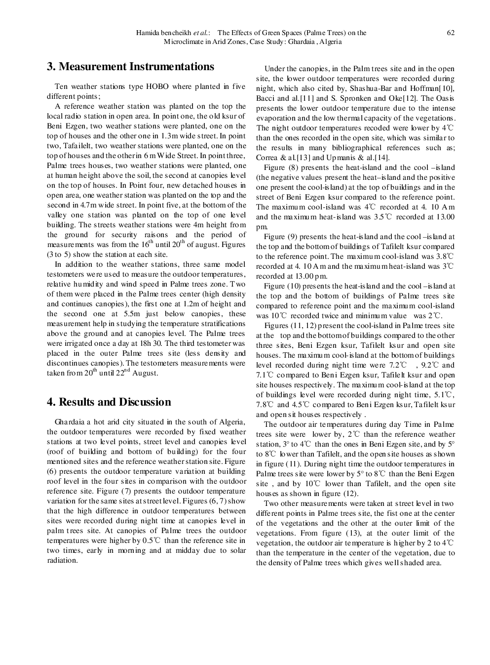 The Effects Of Green Spaces (Palme Trees) On The Microclimate In Arid Zones, Case Study Ghardaia , Algeria - Page 4