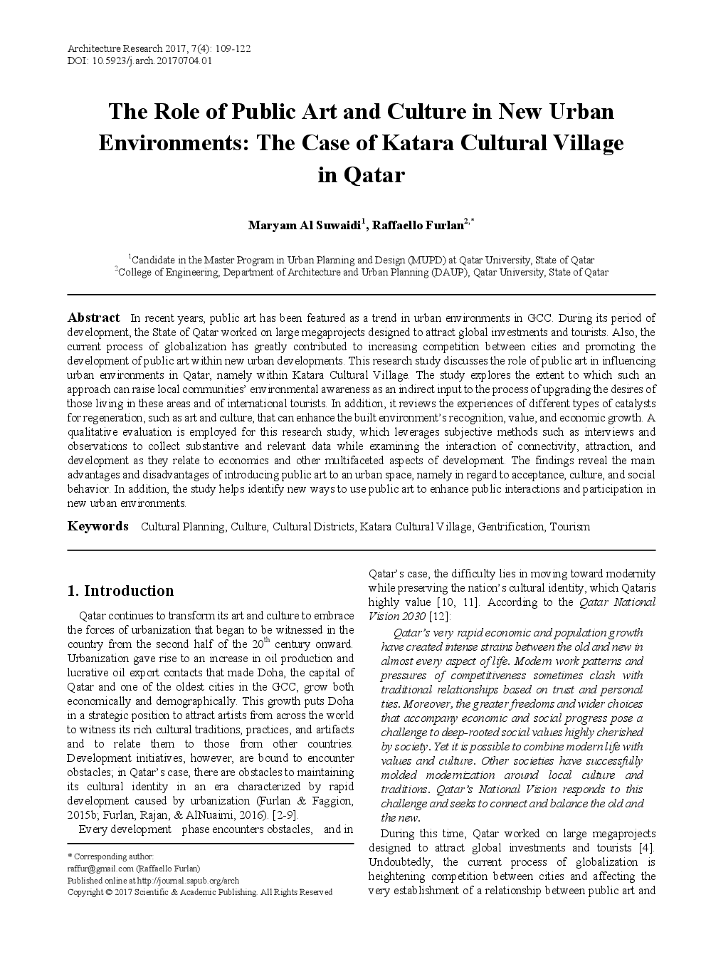 The Role Of Public Art And Culture In New Urban Environments The Case Of Katara Cultural Village In Qatar - Page 2