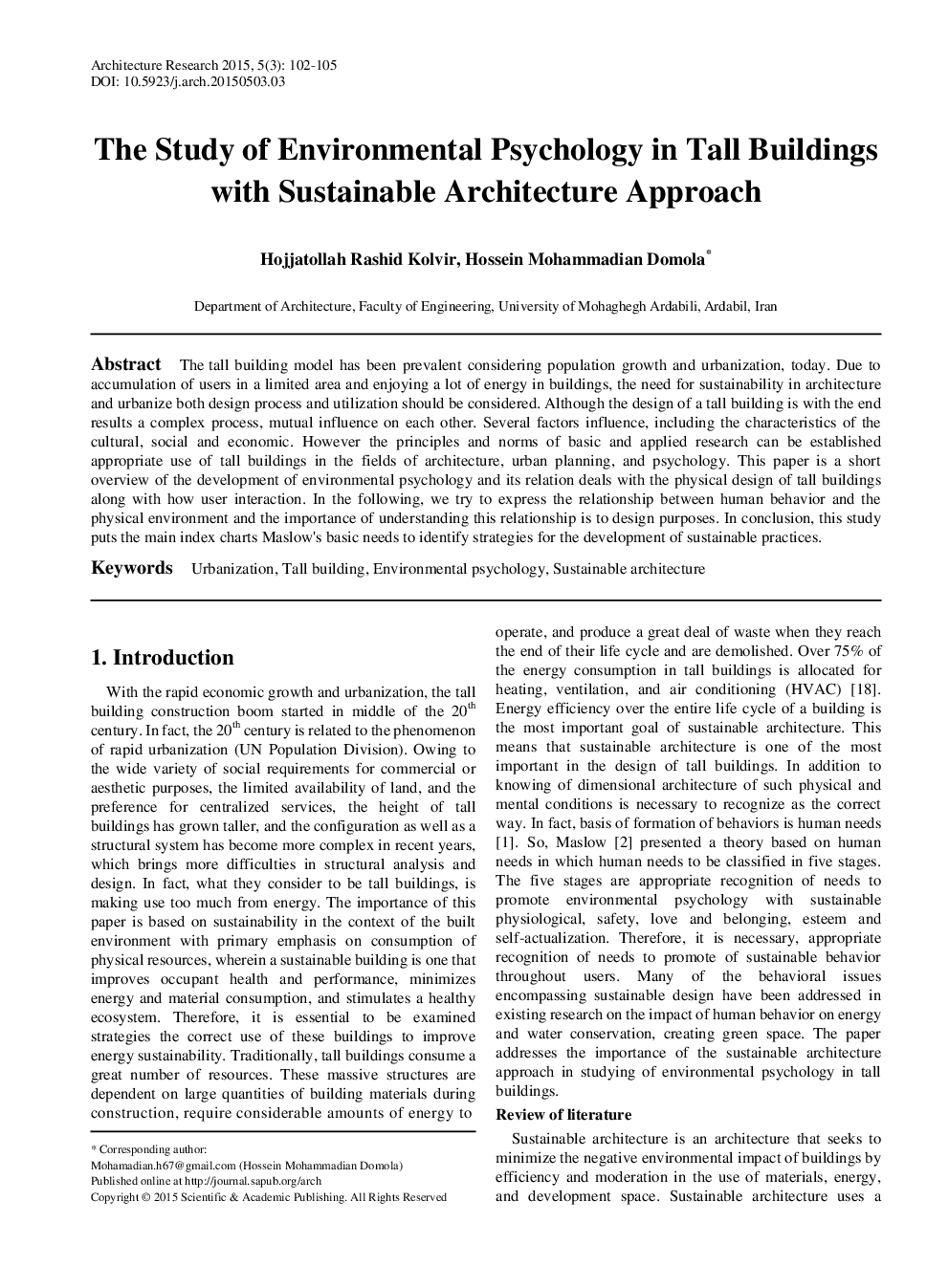 The Study Of Environmental Psychology In Tall Buildings With Sustainable Architecture Approach - Page 2