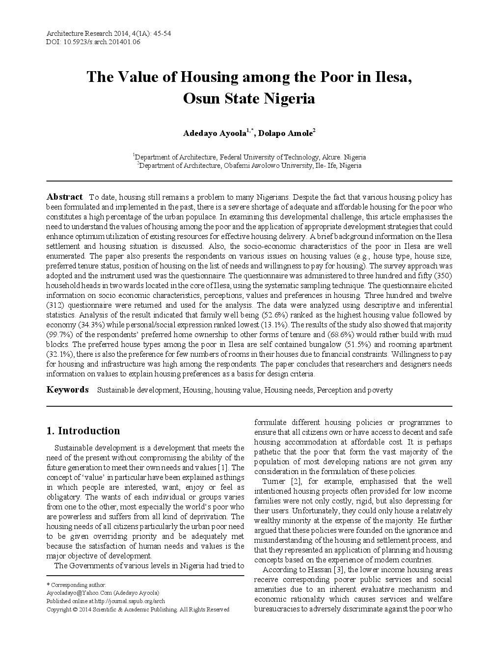 The Value Of Housing Among The Poor In Ilesa, Osun State Nigeria - Page 2