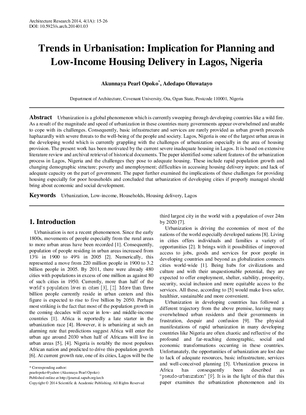 Trends In Urbanisation Implication For Planning And Low-Income Housing Delivery In Lagos, Nigeria - Page 2