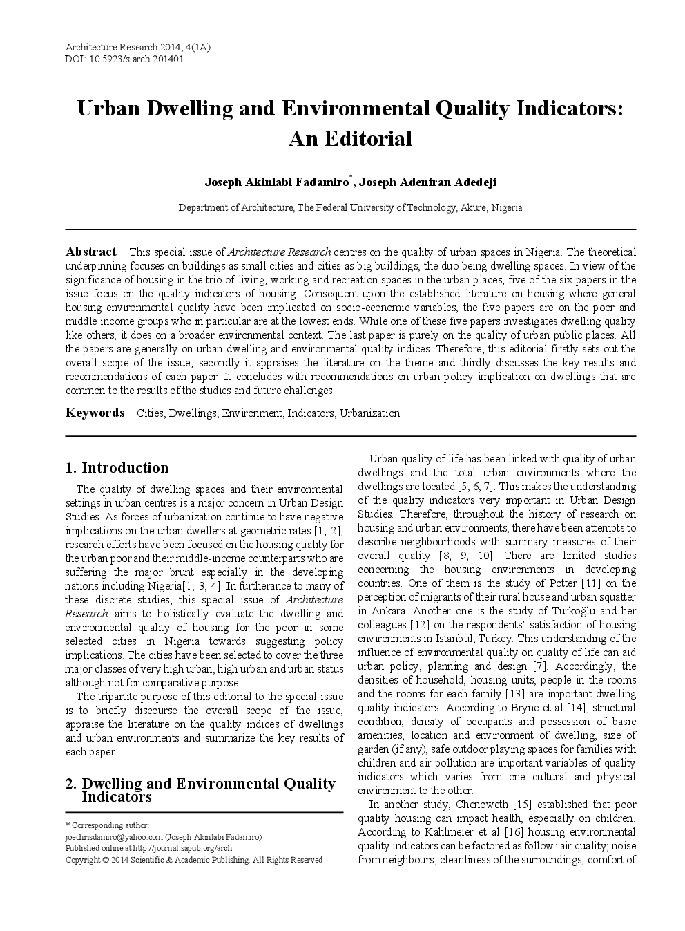 Urban Dwelling And Environmental Quality Indicators An Editorial - Page 2