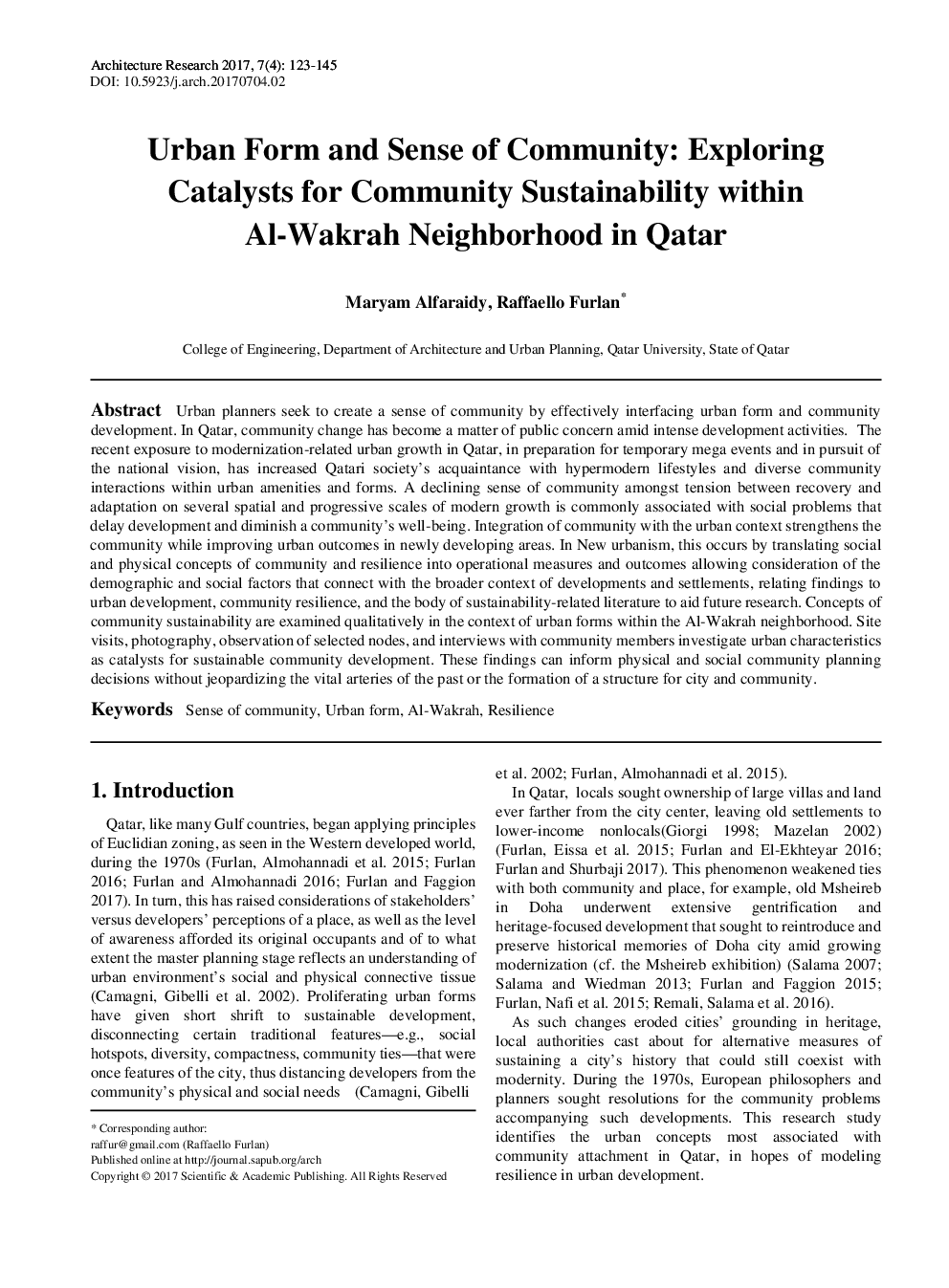 Urban Form And Sense Of Community Exploring Catalysts For Community Sustainability Within Al-Wakrah Neighborhood In Qatar - Page 2