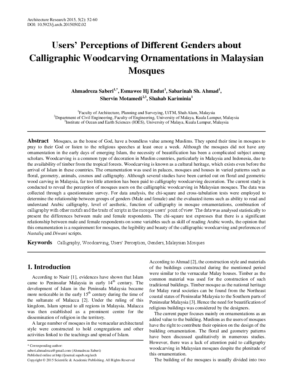 Users’ Perceptions Of Different Genders About Calligraphic Woodcarving Ornamentations In Malaysian Mosques - Page 2