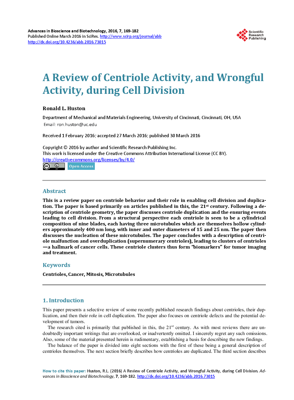 A Review Of Centriole Activity, And Wrongful Activity, During Cell Division - Page 2