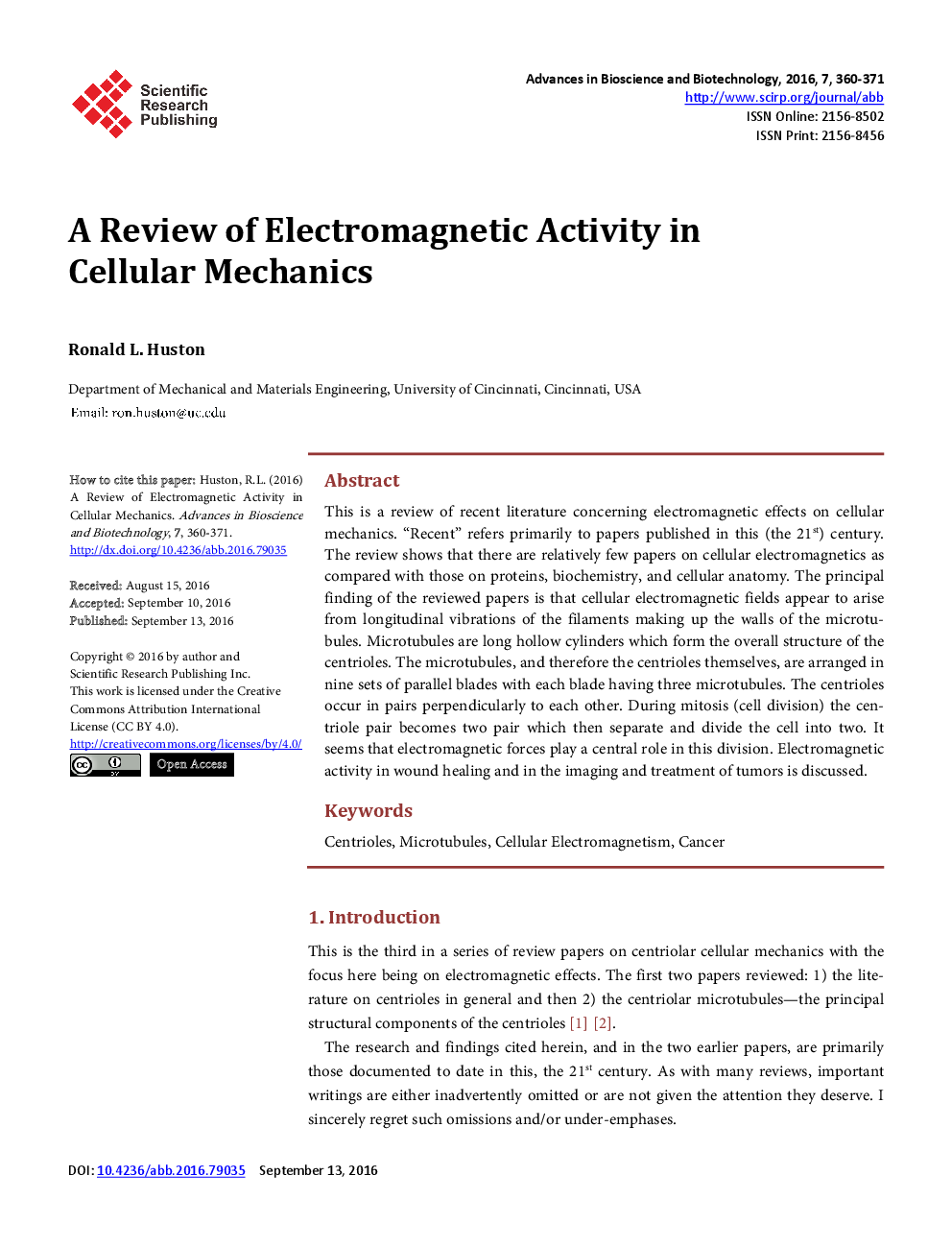 A Review Of Electromagnetic Activity In Cellular Mechanics - Page 2