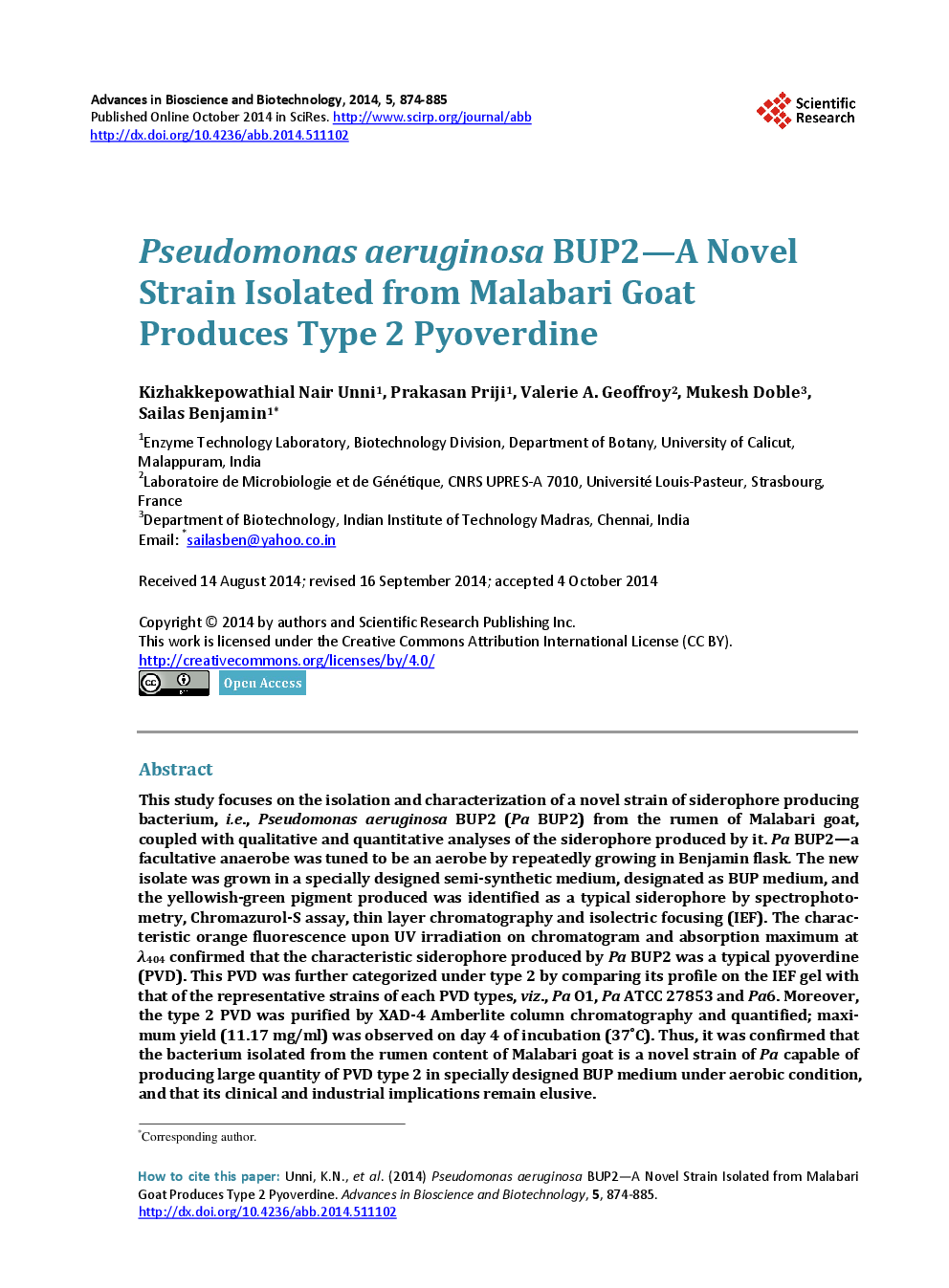 Pseudomonas Aeruginosa BUP2—A Novel Strain Isolated From Malabari Goat Produces Type 2 Pyoverdine - Page 2