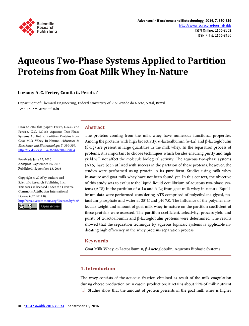 Aqueous Two-Phase Systems Applied To Partition Proteins From Goat Milk Whey In-Nature - Page 2