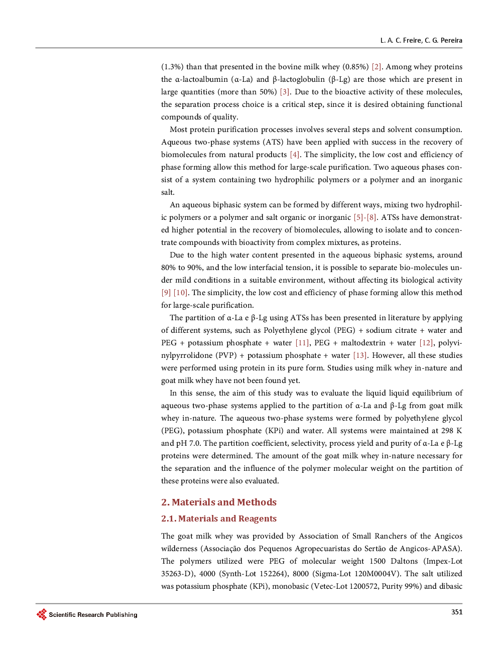 Aqueous Two-Phase Systems Applied To Partition Proteins From Goat Milk Whey In-Nature - Page 3