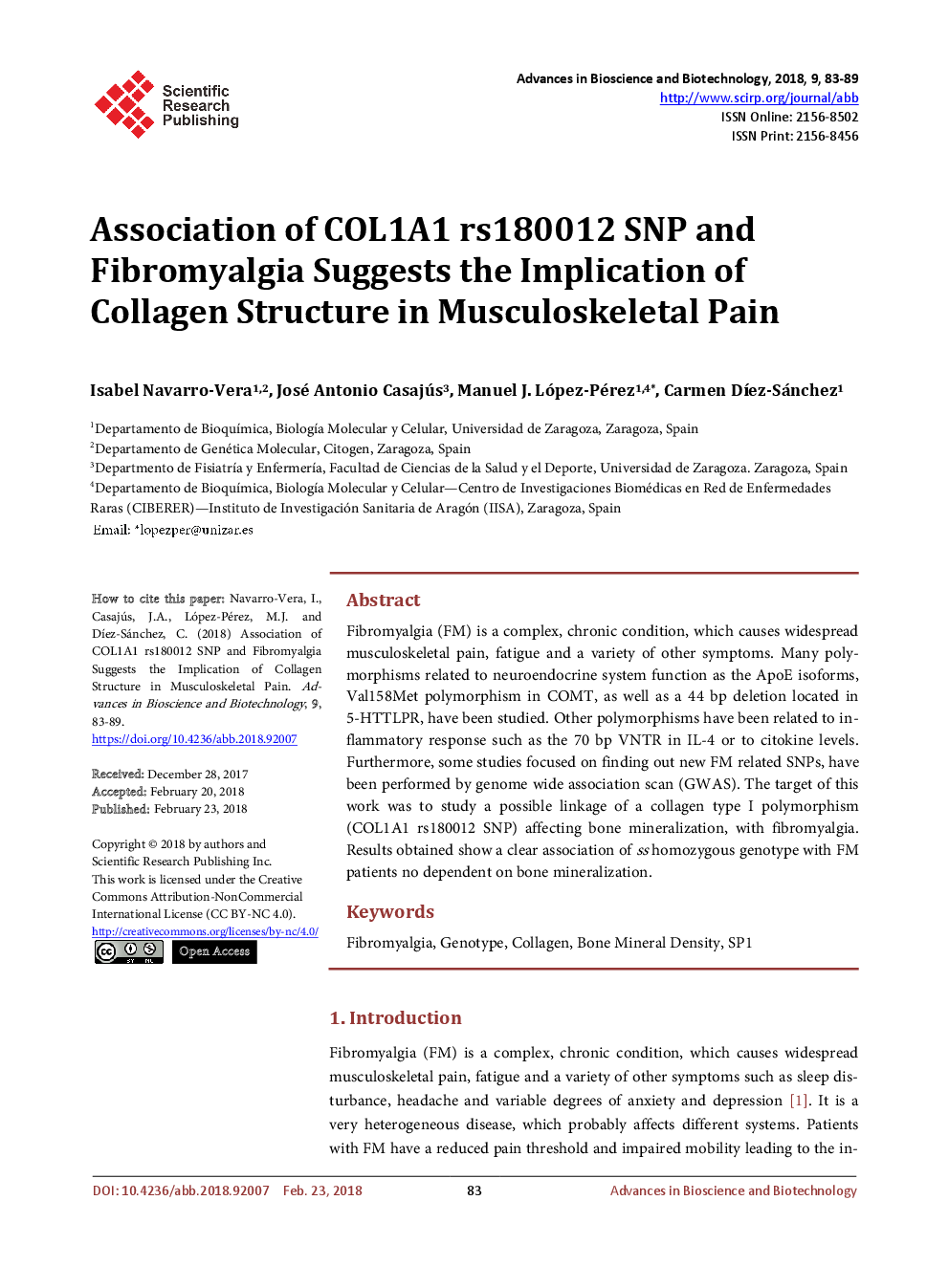 Association Of COL1A1 rs180012 SNP And Fibromyalgia Suggests The Implication Of Collagen Structure In Musculoskeletal Pain - Page 2