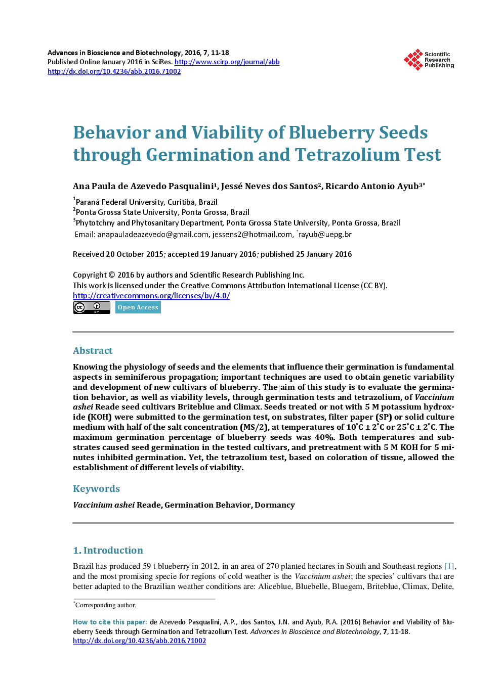 Behavior And Viability Of Blueberry Seeds Through Germination And Tetrazolium Test - Page 2