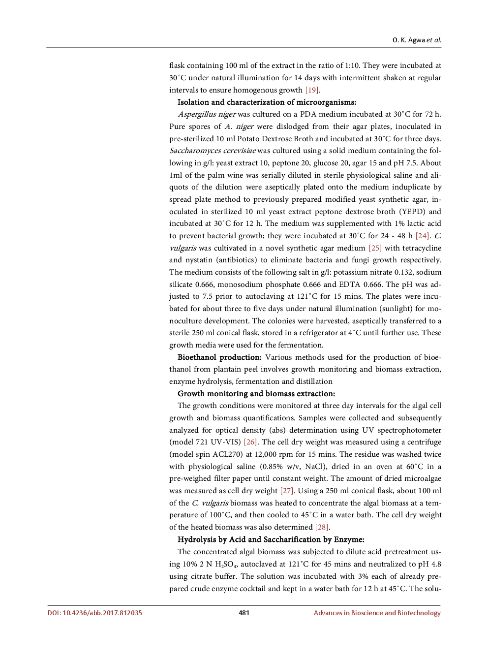 Bioethanol Production From Chlorella Vulgaris Biomass Cultivated With Plantain (Musa paradisiaca) Peels Extract - Page 5