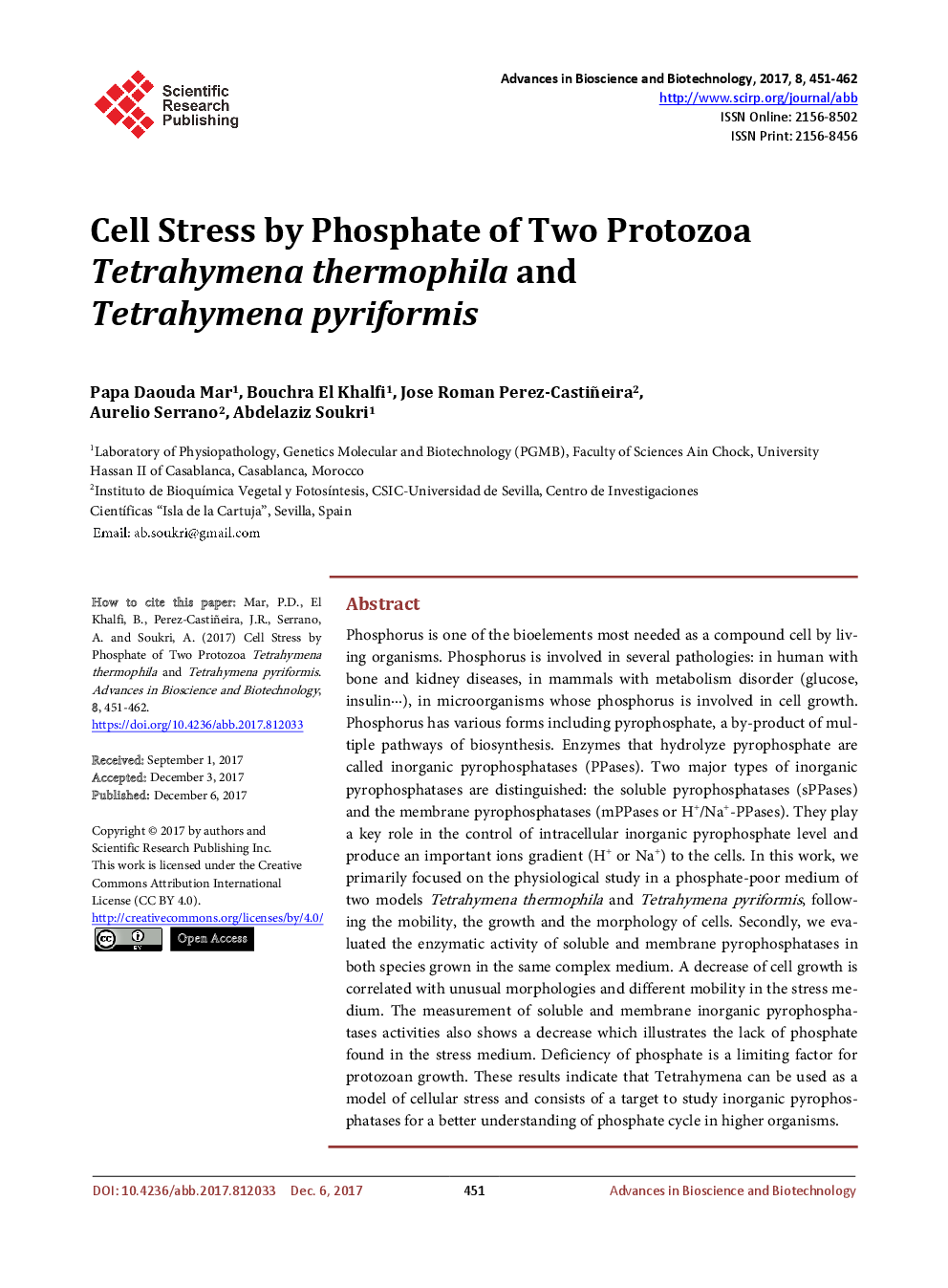 Cell Stress By Phosphate Of Two Protozoa Tetrahymena Thermophila And Tetrahymena Pyriformis - Page 2