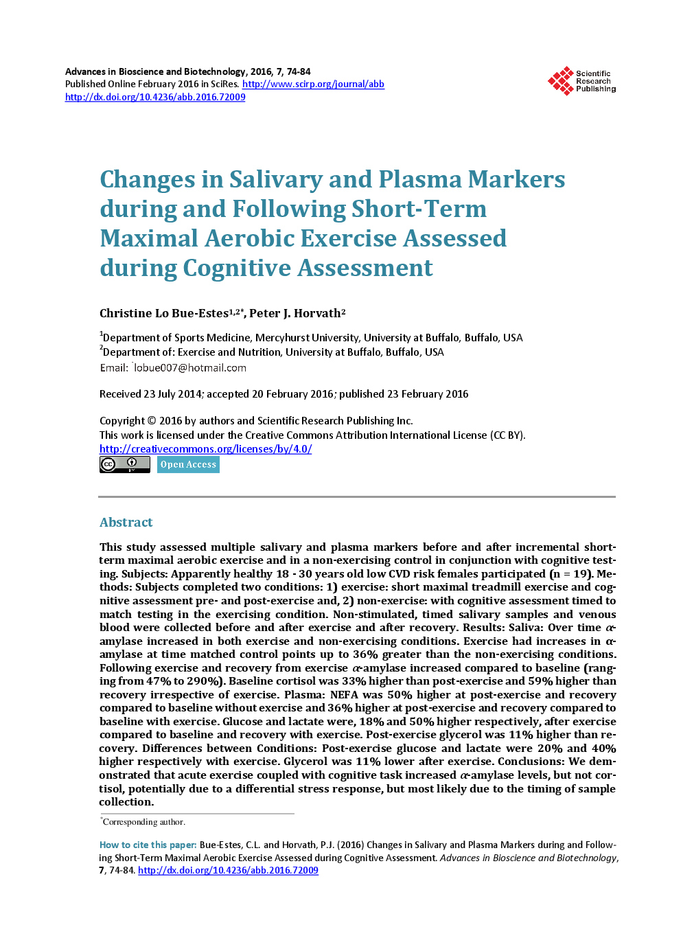 Changes In Salivary And Plasma Markers During And Following Short-Term Maximal Aerobic Exercise Assessed During Cognitive Assessment - Page 2