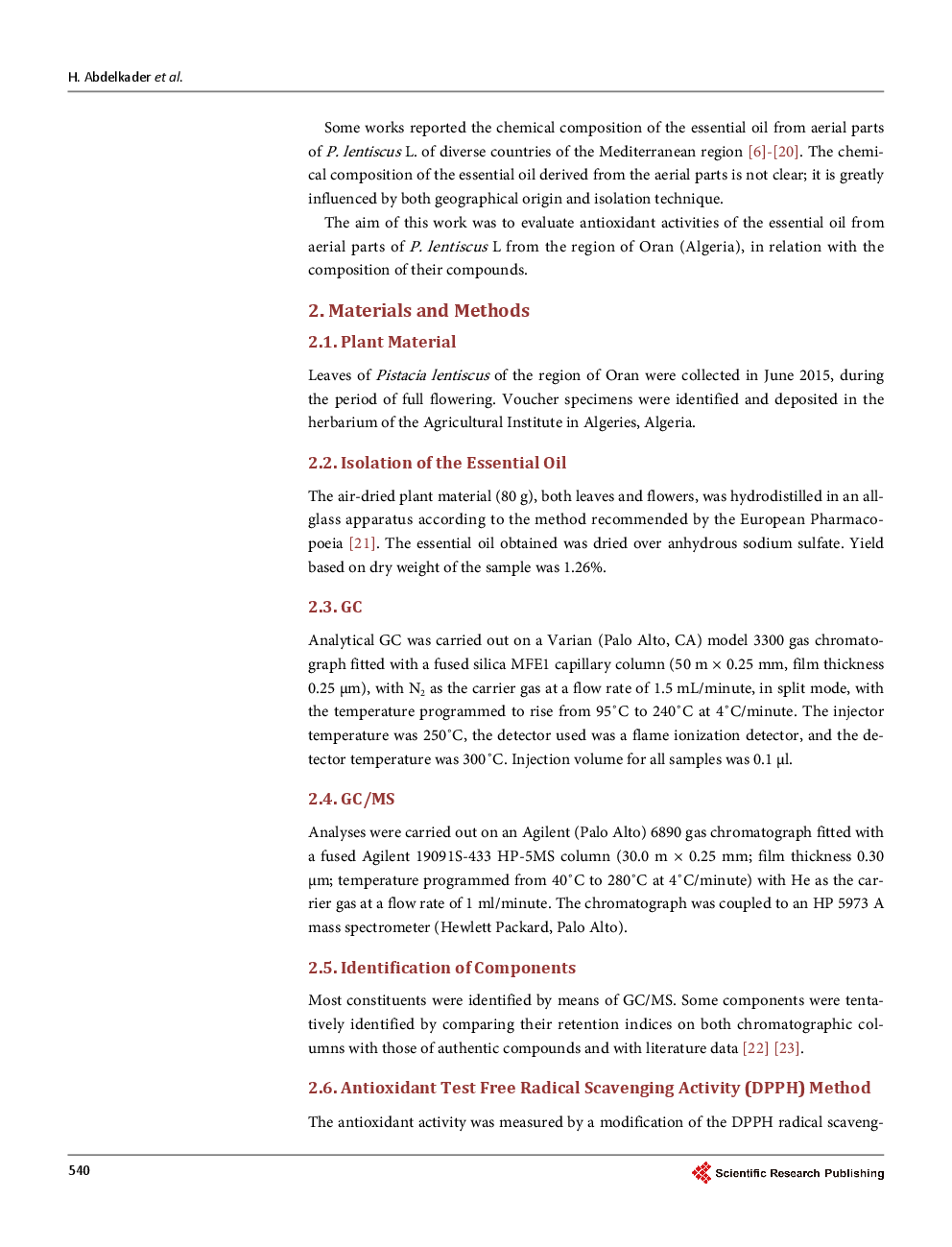 Chemical Composition And Antioxidant Potential Of Pistacia lentiscus L. Essential Oil From Oran (Algeria) - Page 3