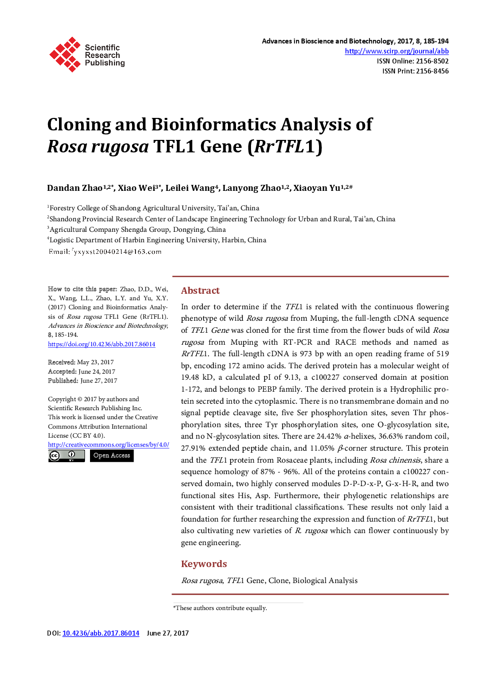Cloning And Bioinformatics Analysis Of Rosa Rugosa TFL1 Gene (RrTFL1) - Page 2