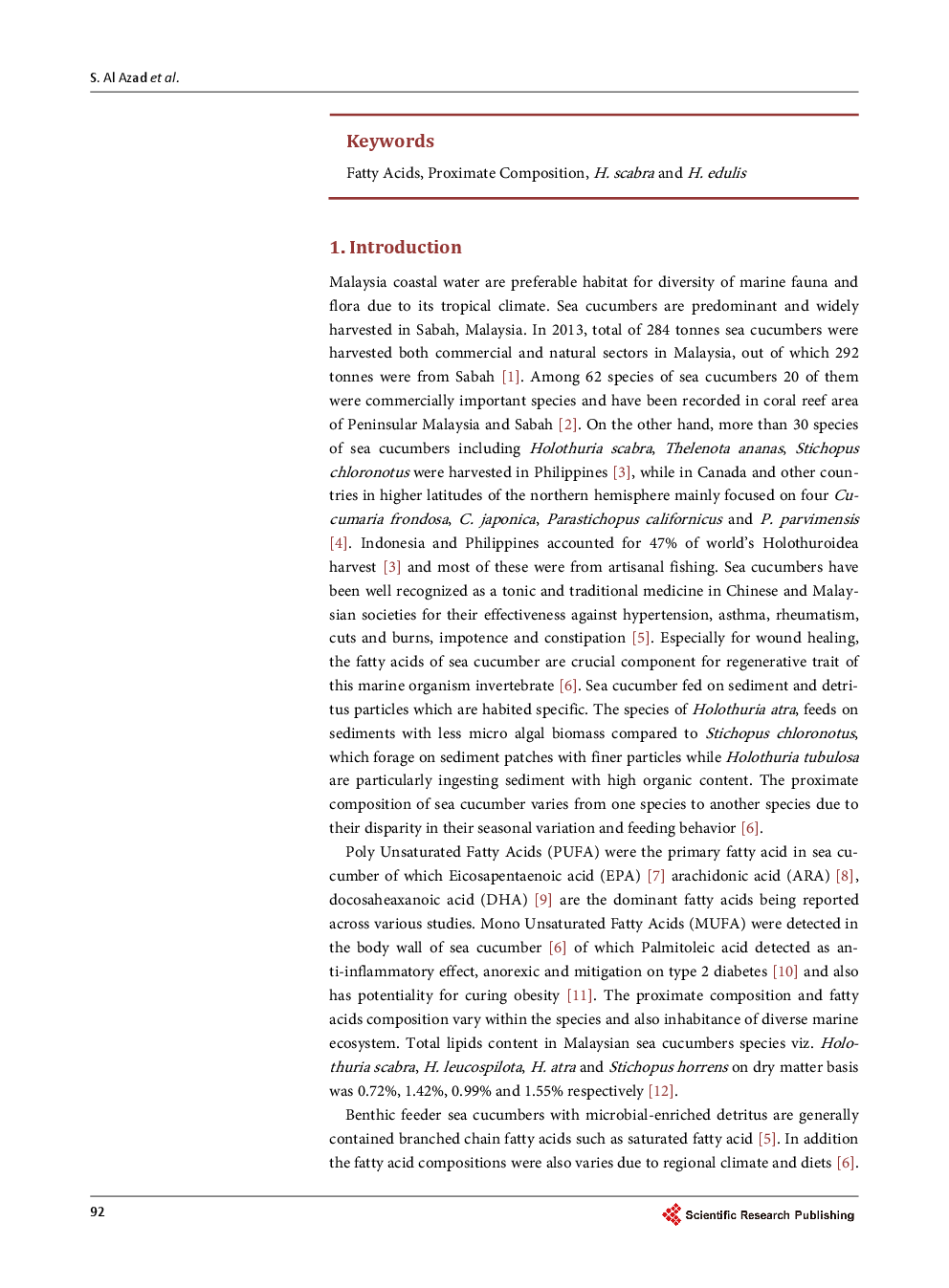 Comparison Of Fatty Acid And Proximate Composition Between Holothuria Edulis And Holothuria Scabra Collected From Coastal Water Of Sabah, Malaysia - Page 3