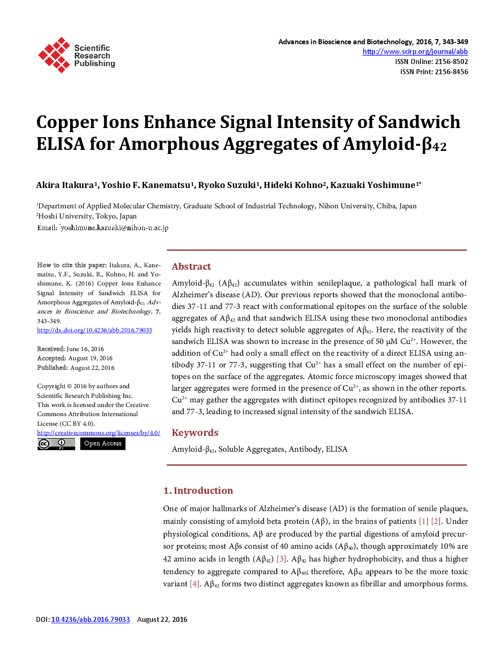 Copper Ions Enhance Signal Intensity Of Sandwich ELISA For Amorphous Aggregates Of Amyloid-β42 - Page 2