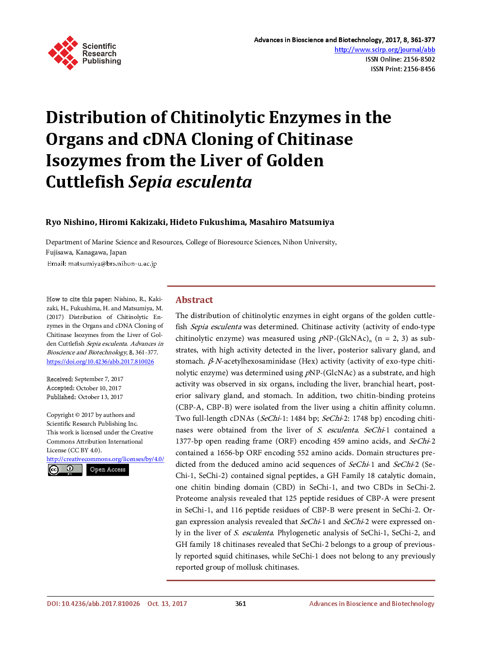 Distribution Of Chitinolytic Enzymes In The Organs And CDNA Cloning Of Chitinase Isozymes From The Liver Of Golden Cuttlefish Sepia Esculenta - Page 2