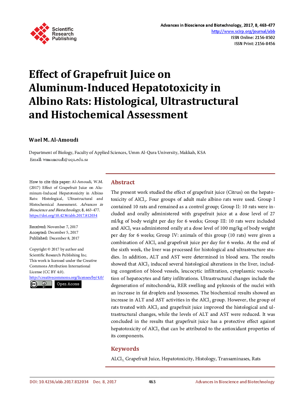 Effect Of Grapefruit Juice On Aluminum-Induced Hepatotoxicity In Albino Rats: Histological, Ultrastructural And Histochemical Assessment - Page 2