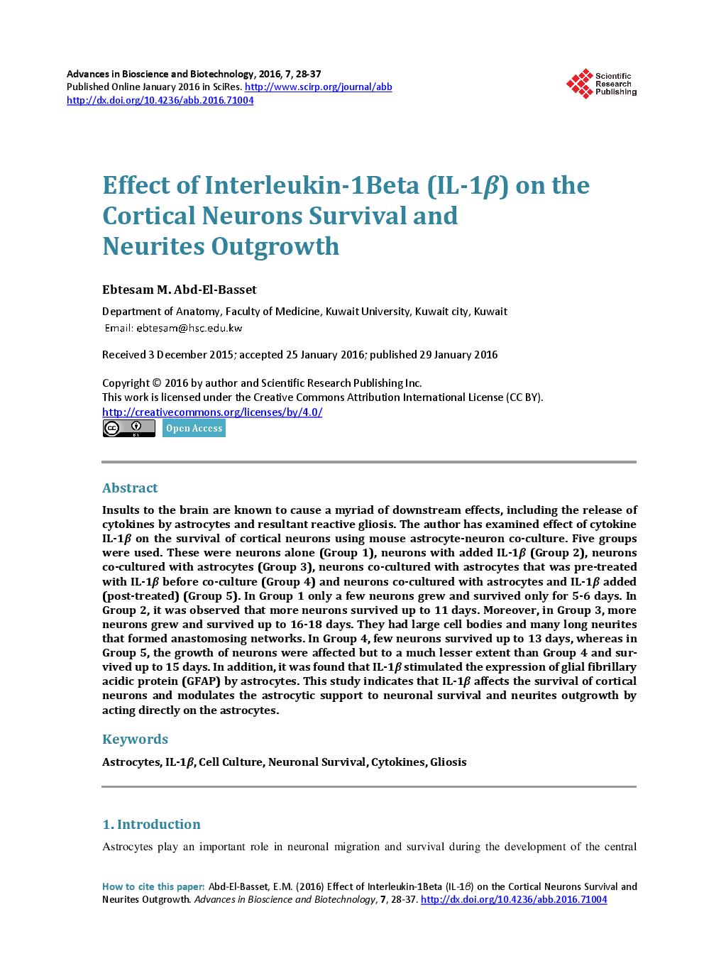 Effect Of Interleukin-1Beta (IL-1β) On The Cortical Neurons Survival And Neurites Outgrowth - Page 2