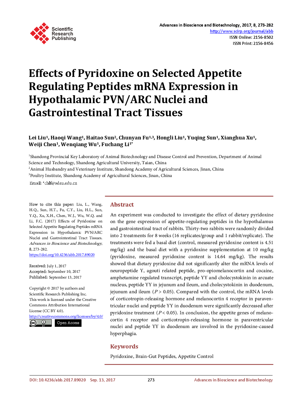 Effects Of Pyridoxine on Selected Appetite Regulating Peptides mRNA Expression in Hypothalamic PVN/ARC Nuclei And Gastrointestinal Tract Tissues - Page 2