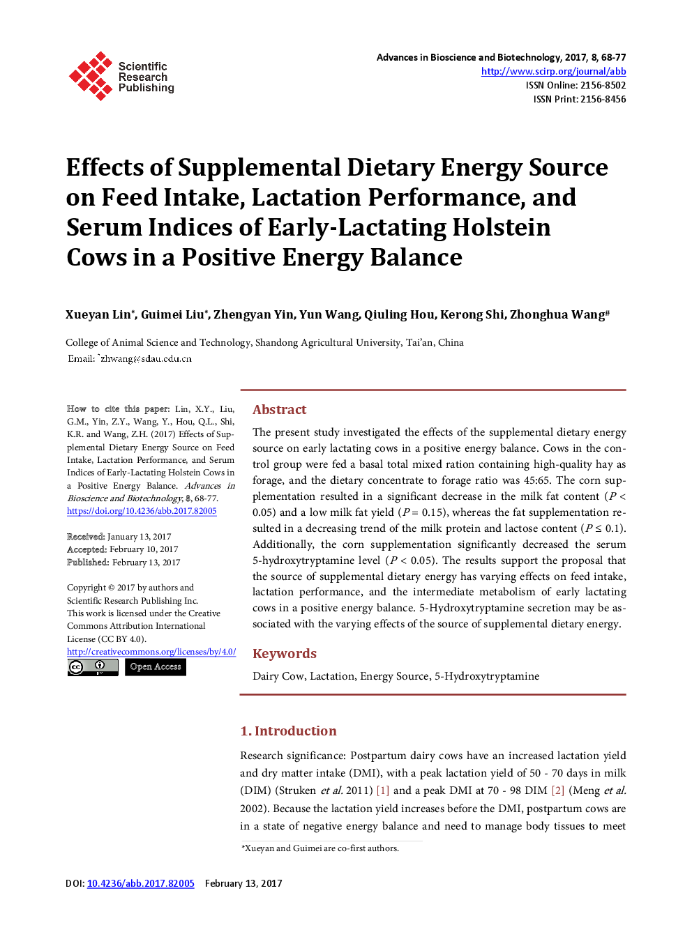 Effects Of Supplemental Dietary Energy Source On Feed Intake, Lactation Performance, And Serum Indices Of Early-Lactating Holstein Cows In A Positive Energy Balanc - Page 2