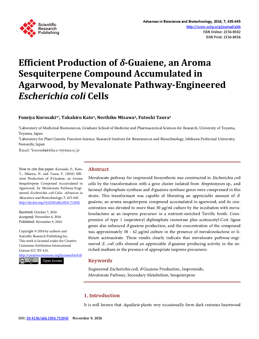 Efficient Production Of δ-Guaiene, An Aroma Sesquiterpene Compound Accumulated In Agarwood, By Mevalonate Pathway-Engineered Escherichia Coli Cells - Page 2