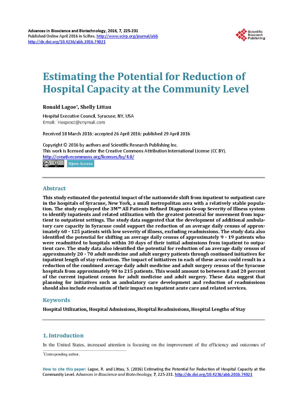 Estimating The Potential For Reduction Of Hospital Capacity At The Community Level - Page 2