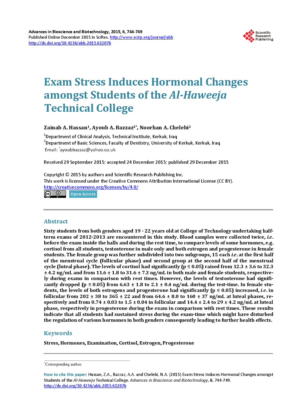 Exam Stress Induces Hormonal Changes Amongst Students Of The Al-Haweeja Technical College - Page 2