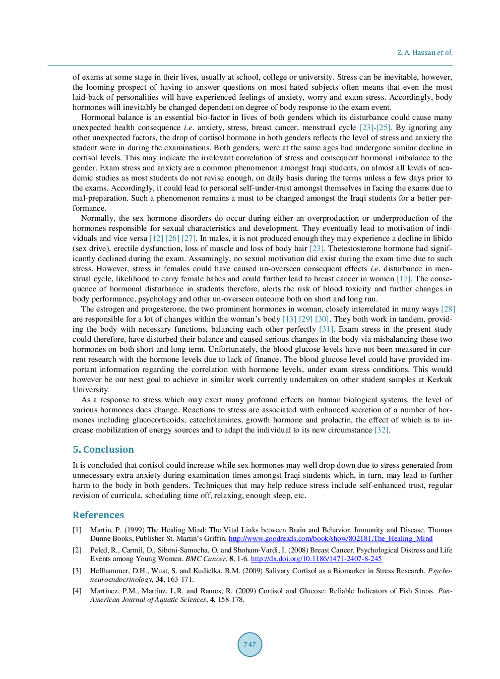 Exam Stress Induces Hormonal Changes Amongst Students Of The Al-Haweeja Technical College - Page 5
