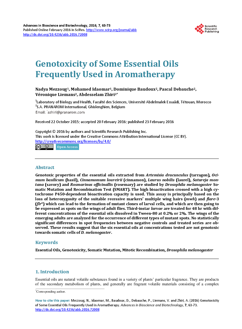 Genotoxicity Of Some Essential Oils Frequently Used in Aromatherapy - Page 2