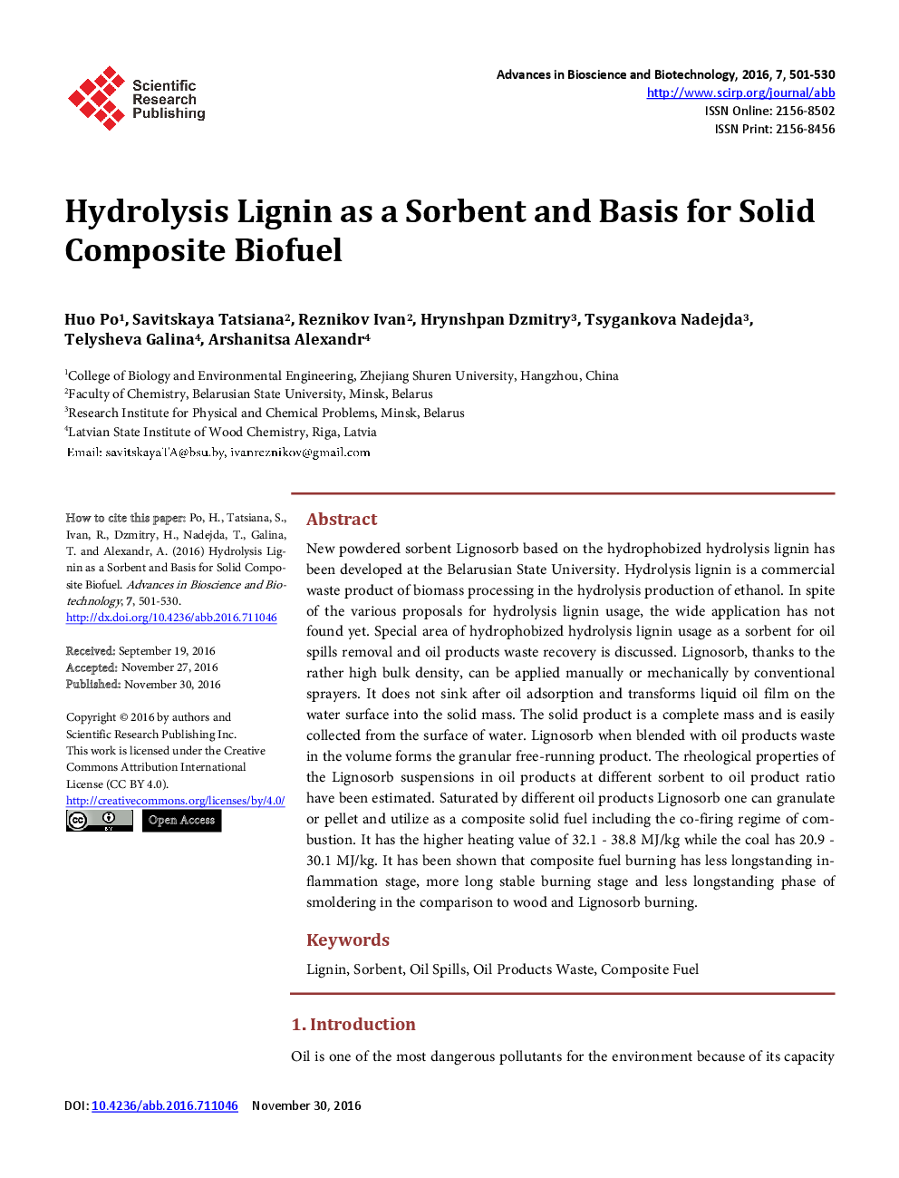 Hydrolysis Lignin As A Sorbent And Basis For Solid Composite Biofuel - Page 2