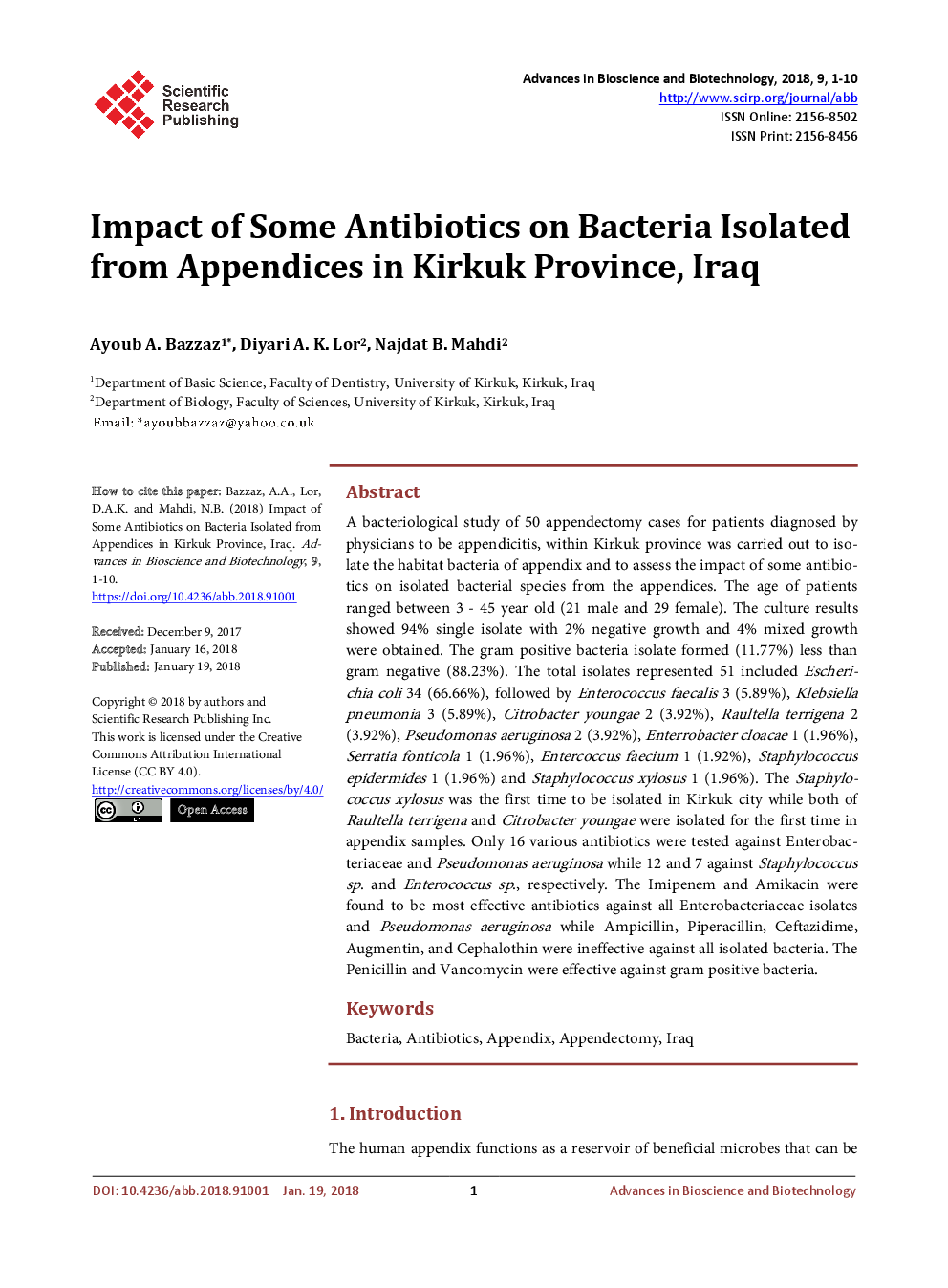 Impact Of Some Antibiotics On Bacteria Isolated From Appendices In Kirkuk Province, Iraq - Page 2