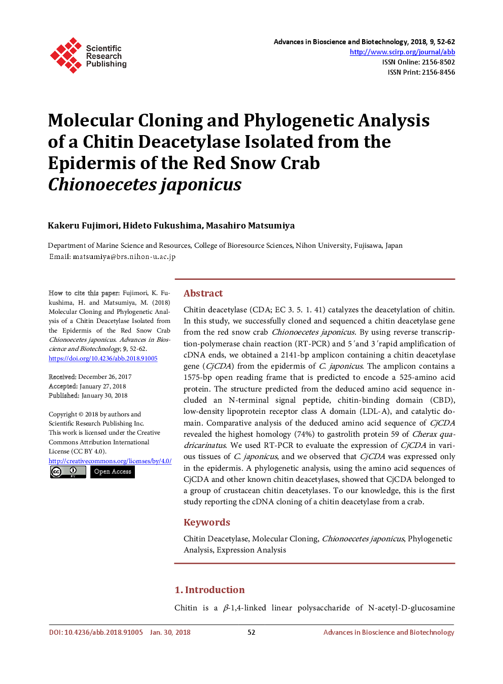 Molecular Cloning And Phylogenetic Analysis Of A Chitin Deacetylase Isolated From The Epidermis Of The Red Snow Crab Chionoecetes Japonicus - Page 2