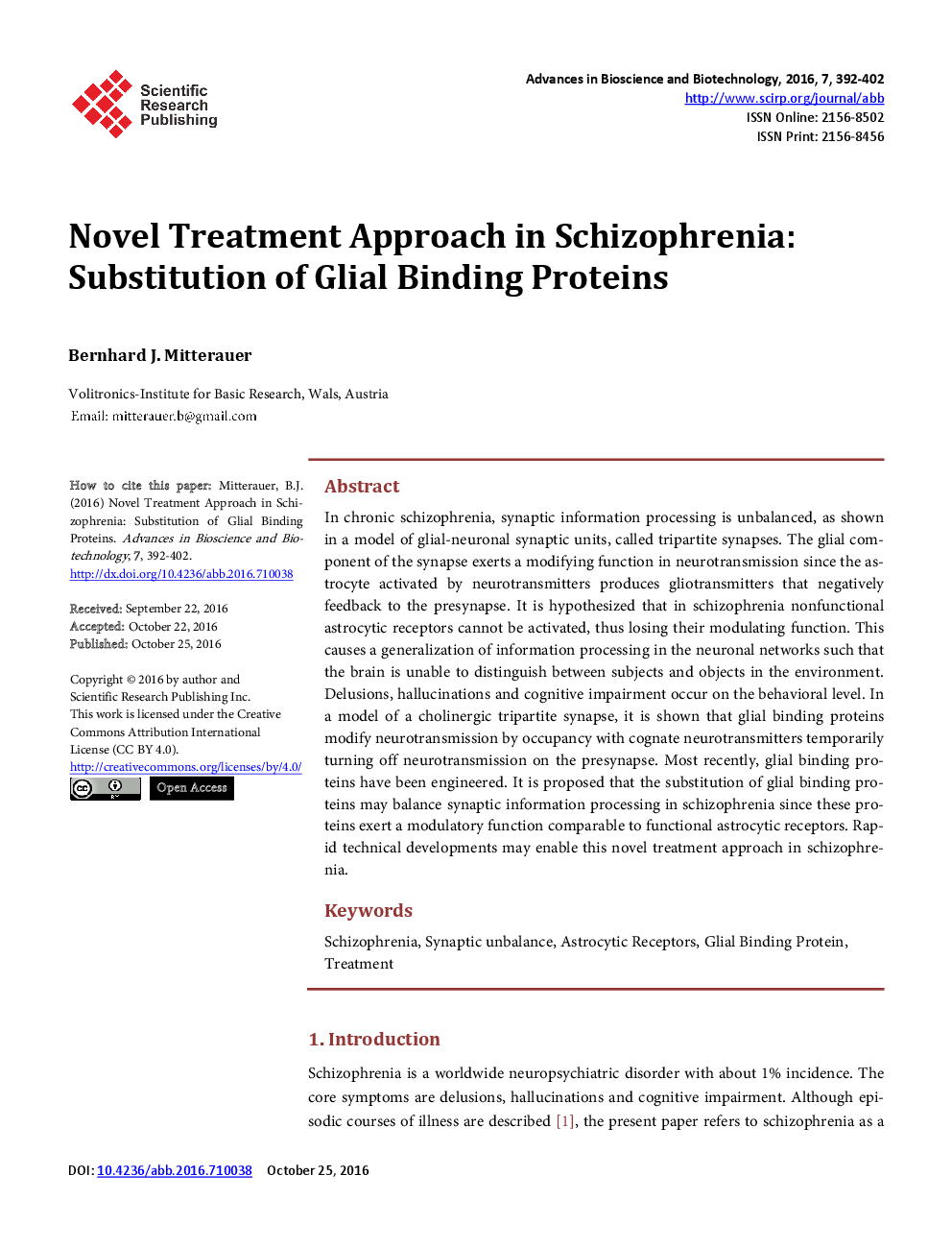 Novel Treatment Approach In Schizophrenia: Substitution Of Glial Binding Proteins - Page 2