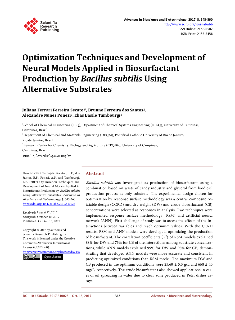 Optimization Techniques And Development Of Neural Models Applied In Biosurfactant Production By Bacillus Subtilis Using Alternative Substrates - Page 2