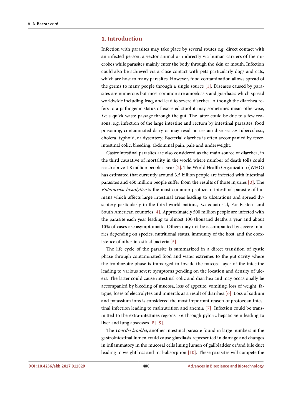 Prevalence Of Two Gastrointestinal Parasites Entamoeba Histolytica And Giardia lamblia Within Samarra City, Iraq - Page 3