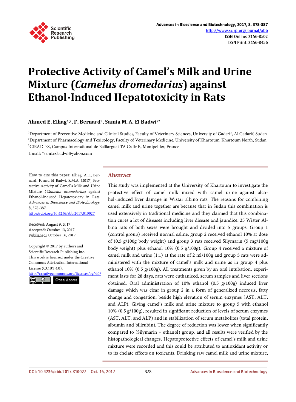 Protective Activity Of Camel’s Milk And Urine Mixture (Camelus Dromedarius) Against Ethanol-Induced Hepatotoxicity in Rats - Page 2