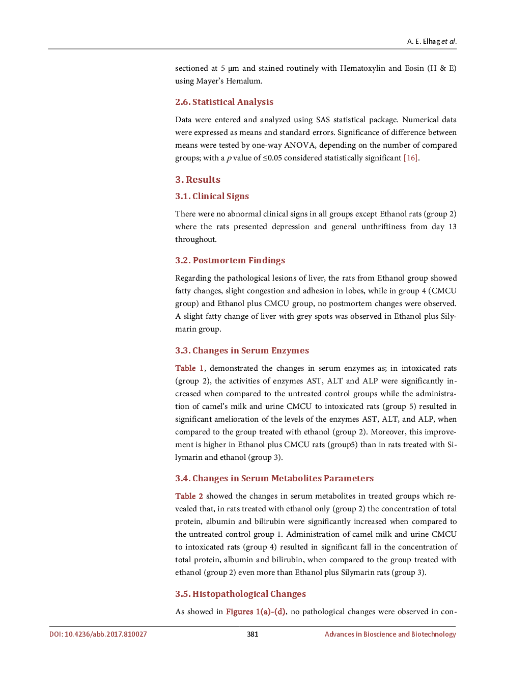 Protective Activity Of Camel’s Milk And Urine Mixture (Camelus Dromedarius) Against Ethanol-Induced Hepatotoxicity in Rats - Page 5