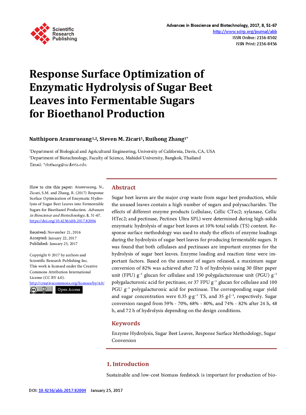 Response Surface Optimization Of Enzymatic Hydrolysis Of Sugar Beet Leaves Into Fermentable Sugars For Bioethanol Production - Page 2