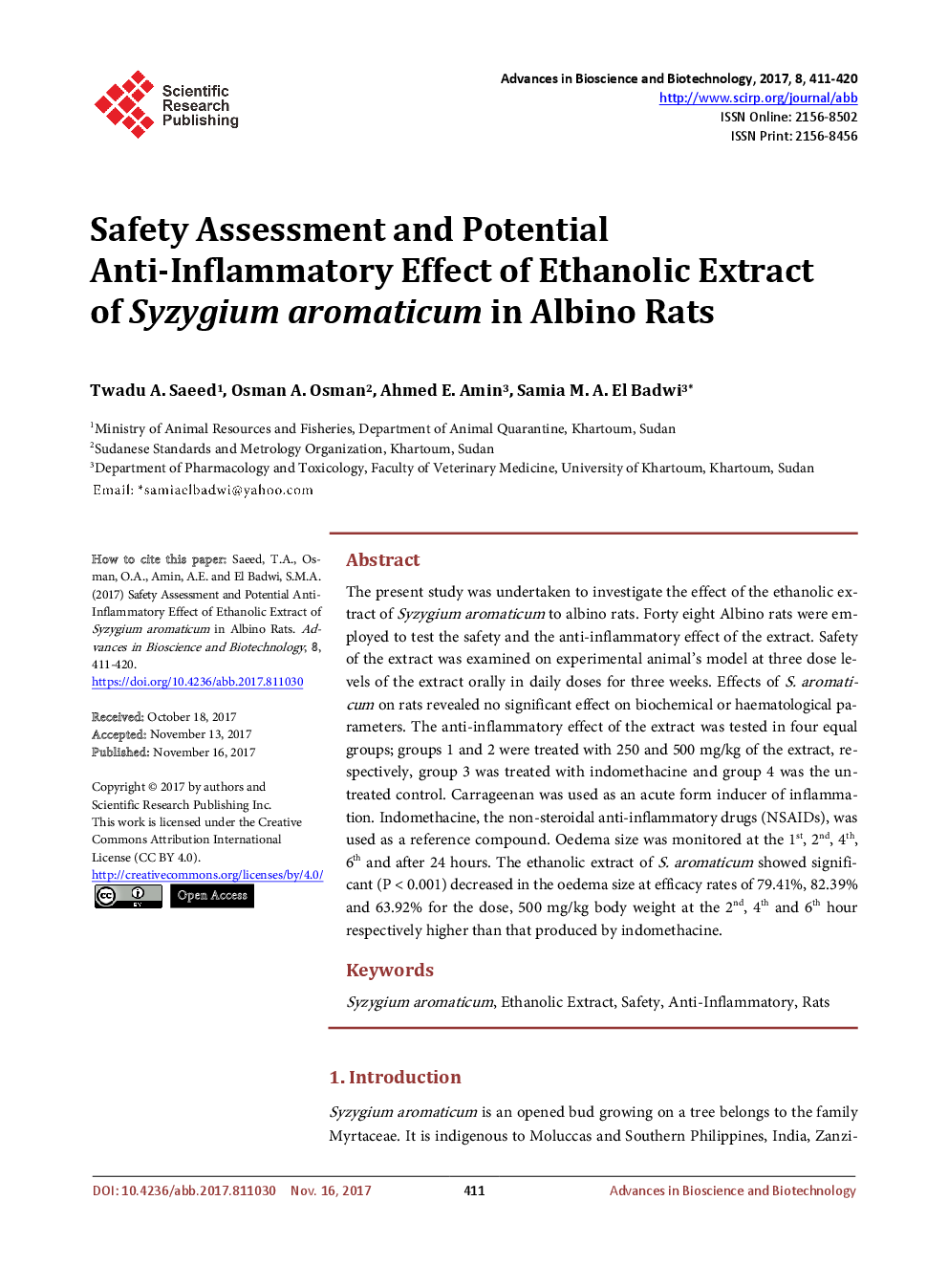 Safety Assessment And Potential Anti-Inflammatory Effect Of Ethanolic Extract Of Syzygium Aromaticum In Albino Rats - Page 2